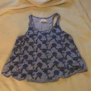 Denim tank top with open triangle back